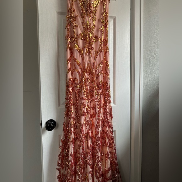 Orange & gold sequin prom dress! - Picture 6 of 8